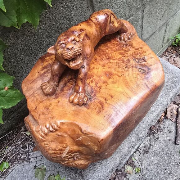 Hand-carved Tiger Statue Chinese Boxwood 12"x8.5"x8" - Picture 2 of 8